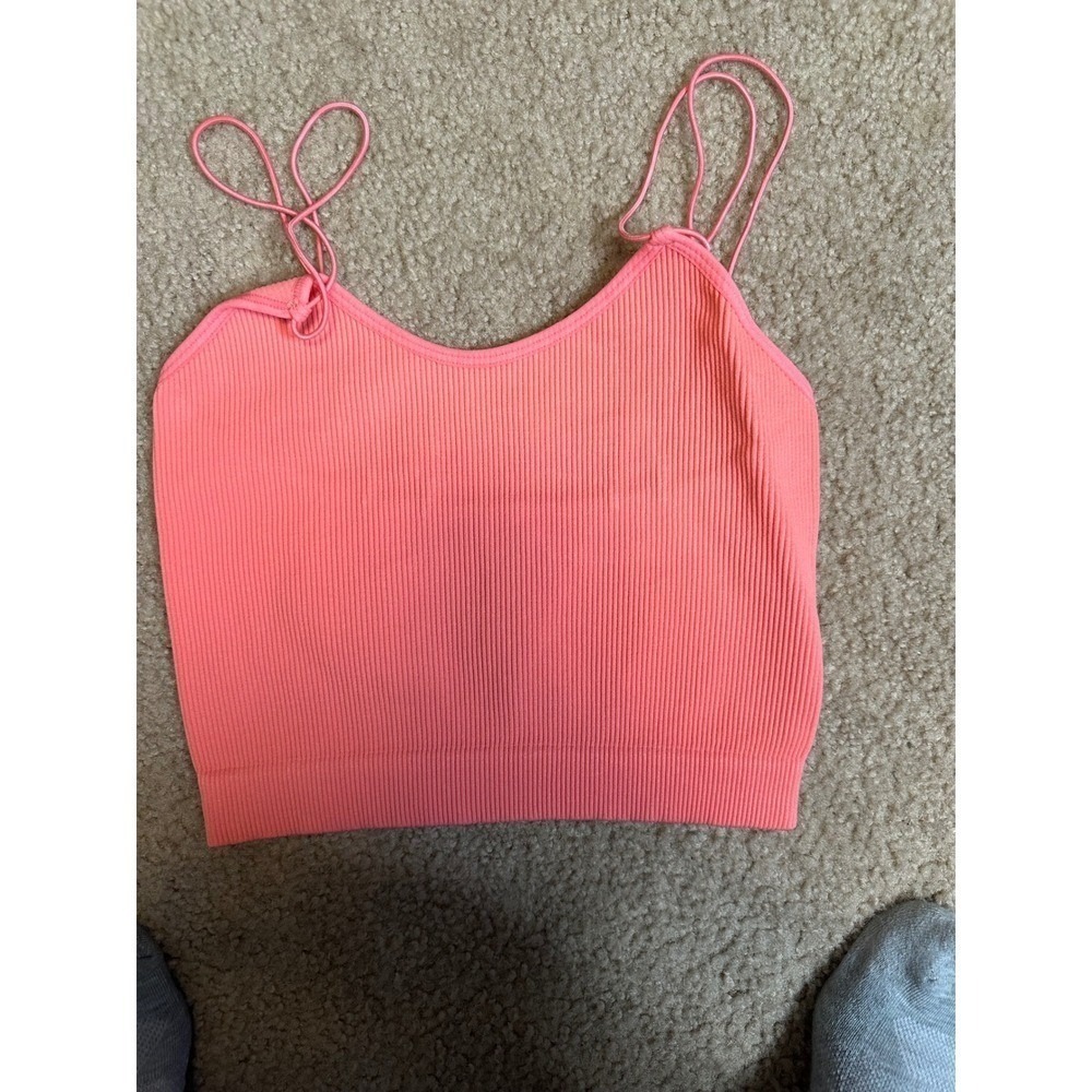 Zenana Phoebe‎ Double Strap Ribbed Brami Coral Pink NT-6023AB L/XL New
